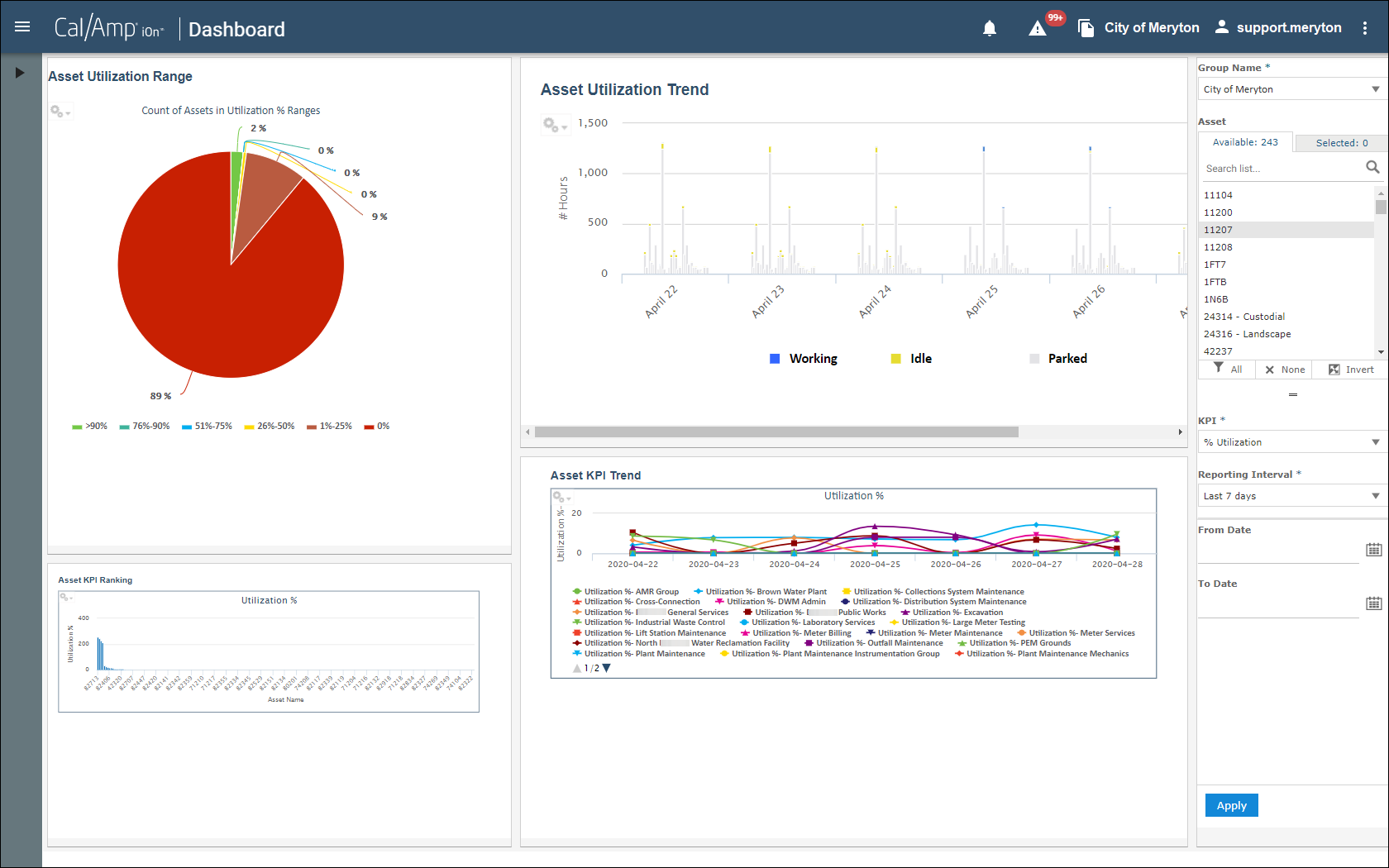 CalAmp dashboard for asset tracking